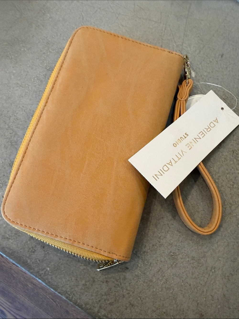 Adrienne Vittadini Camel Leather-Look Zip Wristlet with Tassel